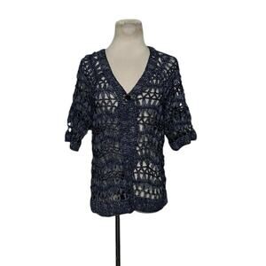 Chico's Navy Open-Knit Cardigan